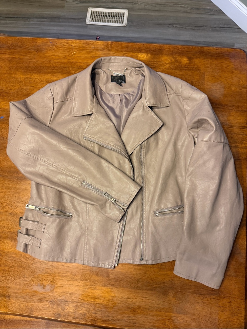 a.n.a Women's Taupe Faux Leather Moto Jacket XXL